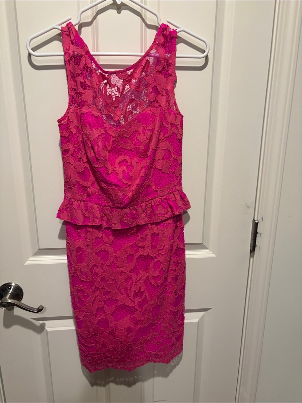 Lilly Pulitzer Hot Pink Lace Peplum Midi Dress